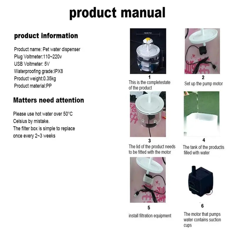 Pets Water Fountain Auto Filter USB Electric Mute Cat Drinker Bowl - Majpet