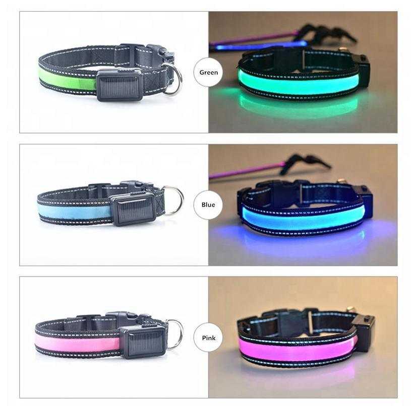 USB and Solar Charge Reflective Led Dog Collar - Majpet